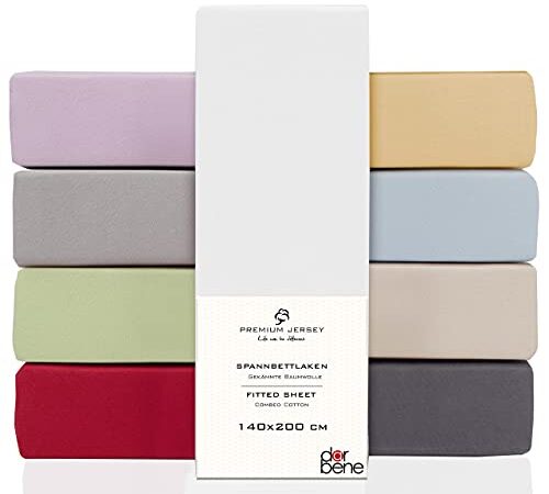 DarBene Spannbettlaken 140x200 Premium , Jersey 100% gekämmte Premium Baumwolle, atmungsaktiv, superweiches Bettlaken bis 30 cm Matratzenhöhe, Oeko-TEX, Weiß