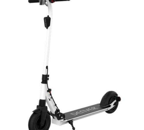 Denver SEL-80130 Elektro-Scooter mit Aluminiumrahmen und starken 300W Motor, Zusammenklappbar, leichtes Gewicht, 20km/h Höchstgeschwindigkeit und bis zu 12km Reichweite pro Ladung, Farbe Weiß