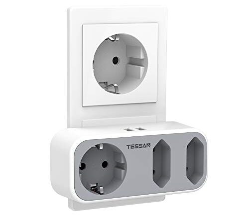 Doppelstecker für Steckdose, TESSAN 5 in 1 Mehrfachsteckdose mit 2 USB, Mehrfachstecker für Steckdose, Steckdosenadapter 3fach mit USB Ladegerät Kompatibel mit Phone und Haushaltsgeräte