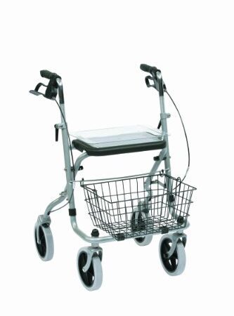 Drive Medical WA015 Migo Rollator aus Stahl, 4 Räder, mit Ablage, silberfarben