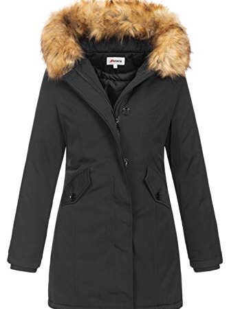 Elara Damen Winterparka | Jacke mit Kunstfell / Vegan Kunst Fell Kapuze | Designer Damenjacke | Gefütterte Outdoor Mantel | chunkyrayan, Größe M, Farbe Schwarz (fällt kleiner aus)