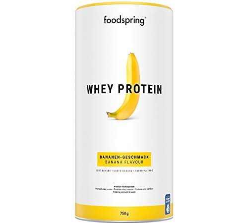 foodspring Whey Protein Pulver Banane – Mit 24g Eiweiß zum Muskelaufbau, perfekte Löslichkeit, aus Weidemilch, reich an BCAAs & EAAs - 750g