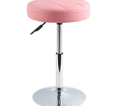 FURWOO Schemel Kunstleder Drehstuhl runder Tisch und Hocker ohne Rückenlehne verdicktes Gitterkissen Homebar Friseursalon (rosa)