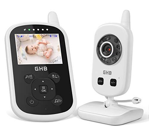 GHB Babyphone mit Kamera Video Baby Monitor 2,4 GHz Gegensprechfunktion ECO Modus Nachtsicht Temperatursensor Schlaflieder Lange Akkulaufzeit