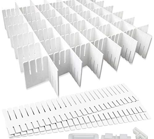 GIAK Schubladenteiler Schubladeneinteiler 16 Stück Schubladentrenner Verstellbar Schubladen Ordnungssystem Weiß Trennwände, verstellbar Für Schrank Unterwäsche Socken DIY Schreibtisch Organizer
