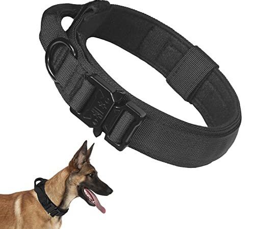 Hundehalsband mit Griff, Halsband Hunde mit Metallschnalle Taktisches Hundehalsband Impulsiven und Stark Ziehenden Verhindern, Verstellbares Hunde Halsbänder (Schwarz, L)