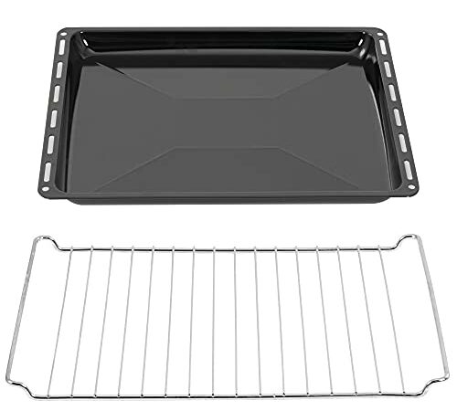 ICQN 42.2 x 37 cm Backbleche & -Gitter Set, 3 cm Tief Emailliert Fettpfanne und Verchromt Backofenrost für Backofen & Herd, Kratzfest & Rostfrei, 422x 370 x 30 mm