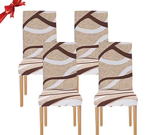 Jaotto Stuhlhussen 4 Stück Universal, Stuhlhusse Stretch 4er Set Moderne, Stuhlhussen Schwingstühle Elastische Langlebig Stuhlhussen für Esszimmer Bankett Deko（Moderne Linie,4 Stück