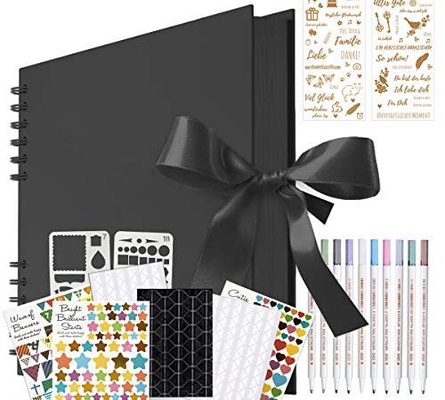 KASZOO Fotoalbum, Fotoalbum zum Selbstgestalten, DIY fotoalbum 80 Schwarze Seiten, Kann als Abschluss Geschenk, Geburtstagsgeschenk, Hochzeitstagsgeschenk