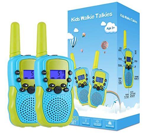 Kearui Spielzeug 3-12 Jahren Junge, Walkie Talkies für Kinder 8 Kanal Funkgerät mit Hintergrundbeleuchteter LCD-Taschenlampe, 3 Meilen Reichweite für Abenteuer im Freien, Camping, Wandern (Blau-Grün)