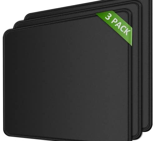 KTRIO Mauspad 3 Pack [30% Größer] mit Vernähte Kanten, 220*280mm Mousepad mit Anti-Rutsch-Gummiboden,Mouse Pad für Computer, Laptop und PC, Schwarz