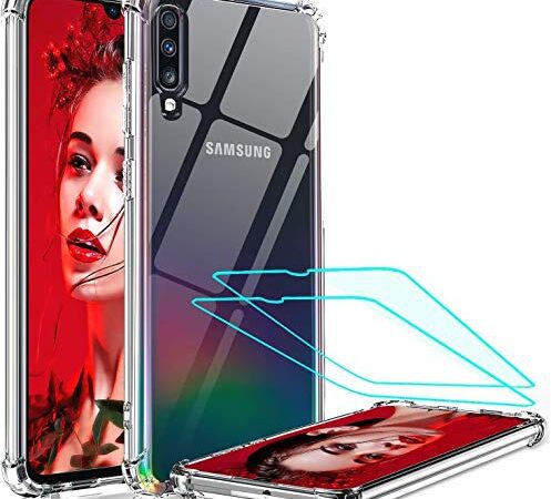 LeYi für Samsung Galaxy A70/A70s Hülle mit Panzerglas Schutzfolie(2 Stück), Neu Transparent Cover Hard PC Air Cushion Schutzhülle Handy Hüllen für Case Samsung Galaxy A70 Handyhülle Crystal Clear