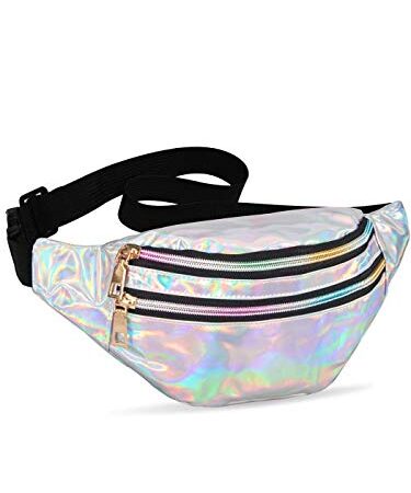 LIVACASA Gürteltasche Damen Gürteltasche Metallic Wasserabweisend Bauchtasche 2 Fächer Schultertaschen Mädchen Umhängetaschen Handytasche Tasche Reise Wandern Silbern