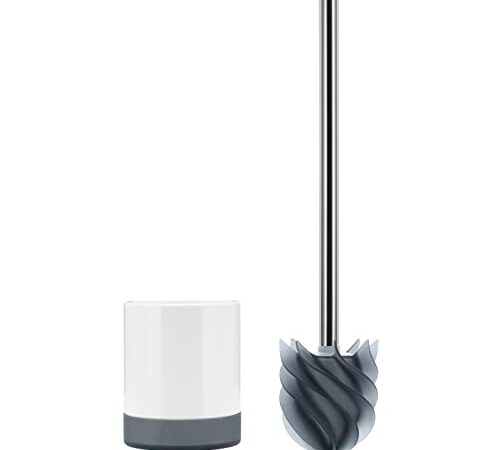 LOOMAID Silikon WC-Bürste mit Lotuseffekt – Made in Germany – Klobürste, Toilettenbürste mit Anti Rutsch Halter (Grau)