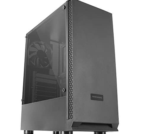 Mars Gaming MCN2, ATX Gaming PC Gehäuse, Volles Seitenfenster, Frontgitter, Doppelkammer Design, 12cm Lüfter Hinten, Schwarz
