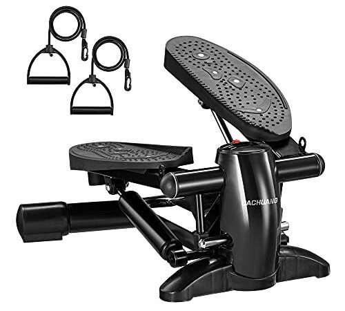 Mini Stepper für zuhause, 2 in 1 Up-Down-Stepper mit Widerstandsbändern für zuhause, Steppers für Übungen mit LCD Display für Anfänger & Fortgeschrittene Swing Stepper für Bein- und Po-Training