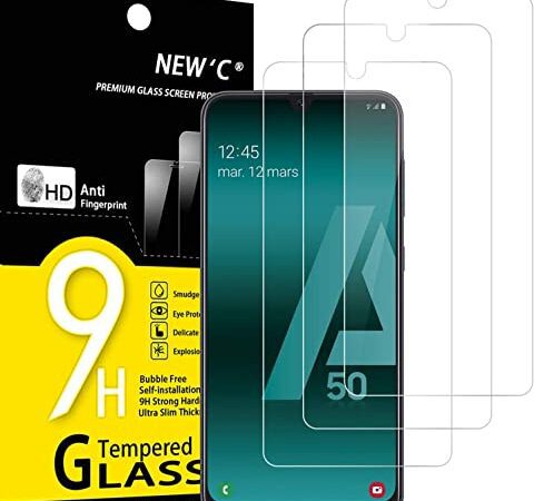 NEW'C 3 Stück,Panzer Schutz Glas für Samsung Galaxy A50 (SM-A505F), A50s, Frei von Kratzern, 9H Härte, HD Displayschutzfolie, 0.33mm Ultra-klar, Ultrabeständig