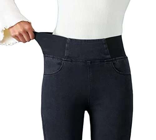 Onsoyours Leggings Damen Skinny Jeans High Waist Jogginghose Deinm Stretch Hose mit Taschen Pants Fitnesshose Yogahose Streetwear A Schwarz L