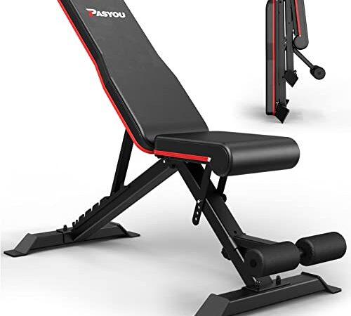 PASYOU Hantelbank Klappbare Trainingsbank mit 9x4x3 Verstellbaren Positionen Multi- Schrägbank als Bauch & Rückentrainer für zuhause, Max. 318kg Gewichtsbelastung