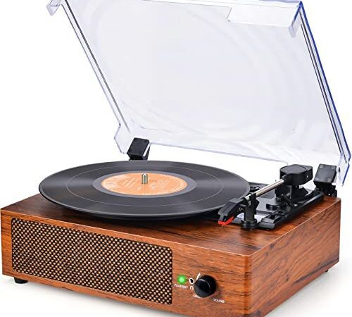 Plattenspieler für Vinyl-Schallplattenspieler Wireless Portable LP Phonograph mit Eingebauten Stereo-Lautsprechern 3-Gang-Riemenantrieb Plattenspieler mit Lautsprechern Holz Gelb