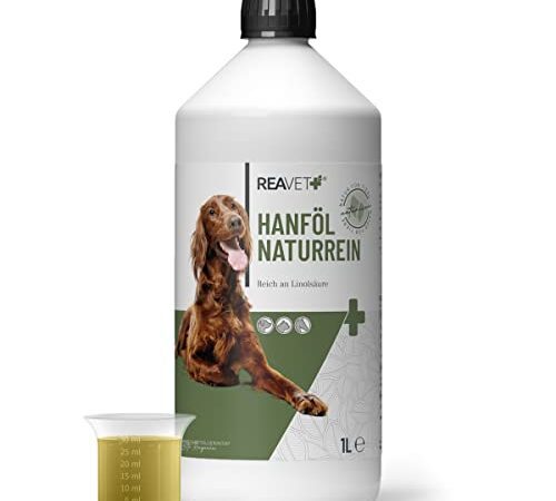 ReaVET Hanföl Kaltgepresst für Hunde & Katzen 1 Liter – Barf Öl aus Kaltpressung in Premiumqualität – Naturreines Futteröl, Premium Hanföl, Naturprodukt Ohne Zusätze