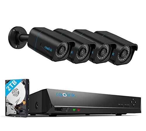 Reolink 4K Überwachungskamera Set, Personenerkennung und Fahrzeugerkennung 4X 8MP PoE IP Kamera Aussen und 8CH 2TB HDD NVR für 24/7 Aufzeichnungen, H.265, 30M IR Nachtsicht, RLK8-810B4-A Schwarz