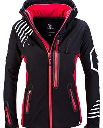 Rock Creek Damen Softshell Jacke Windbreaker Regenjacke Übergangsjacke Softshelljacke Damenjacke Regenmantel Outdoorjacke D-402 Schwarz-Rot L