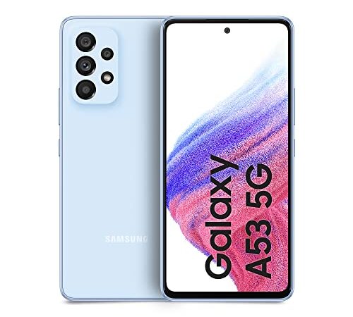 Samsung Galaxy A53 5G Android-Smartphone, Infinity-O FHD+ Display 6,5 Zoll ¹, 6 GB RAM und 128 GB interner Speicher, erweiterbar², Akku 5.000 mAh, Awesome Blau [Italienische Version] blau