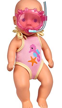 Simba 105030172 - New Born Baby Badepuppe, Vollvinylpuppe in Badeanzug mit Schwimmbrille, 30cm, Babypuppe, ab 3 Jahren