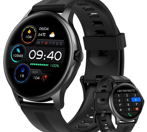 Smartwatch Herren mit Telefonfunktion, Armbanduhr Damen mit 110 Sportmodi Fitnessuhr SpO2 Pulsuhr Schlafmonitor DIY Zifferblatt Musikplayer Schrittzähler Stoppuhr IP68 Smartwatch Uhr für Android iOS
