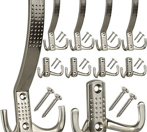 STAHLIA® Kleiderhaken | Garderobenhaken | 10er SET | Edelstahloptik | kurz & lang | Metallhaken | Huthaken | inkl. Befestigungsschrauben