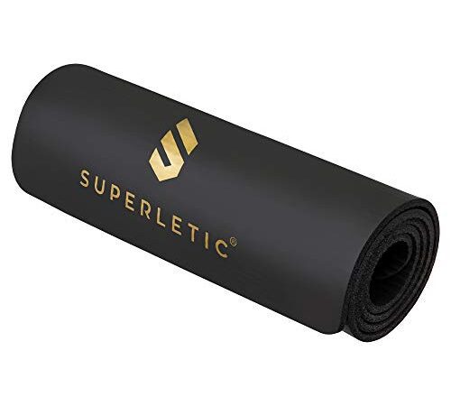 SUPERLETIC Yogamatte & Gymnastikmatte - 0.8/1.0/1.5 cm Dicke,Sportmatte Rutschfest mit Tragegurt, Hautfreundliche Fitnessmatte & Trainingsmatte,Bequem für Muskelkraft, Pilates, schwarz oder grün Farbe