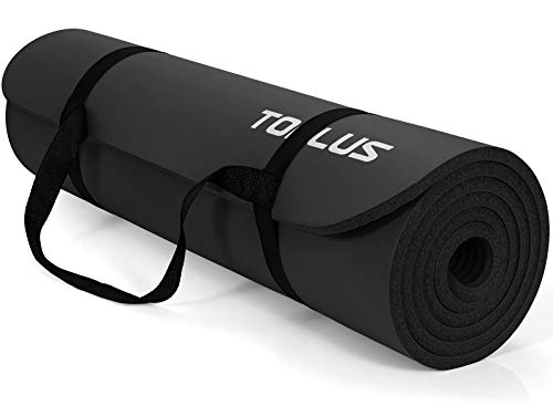 TOPLUS Verdickte Gymnastikmatte Phthalatfreie Yogamatte rutschfest und gelenkschonend Sportmatte für Yoga Pilates Sport mit praktischem Trageband Pilatesmatte 183 * 61 * 1 cm (Schwarz)