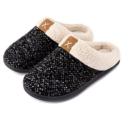ULTRAIDEAS Damen Weich und Bequem Hausschuh Hochdichte Memory Foam Pantoletten (Large, 39/40 EU, Space Black) 40/41 CN-Schwarz Grau-40/41 EU