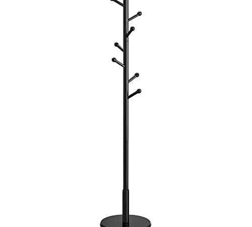 VASAGLE Garderobenständer, Kleiderständer aus Massivholz, Garderobe in Baumform, 7 Haken, 3 verstellbare Höhen, für Jacken, Mäntel, Taschen, für Flur, Schlafzimmer, schwarz RCR007P33