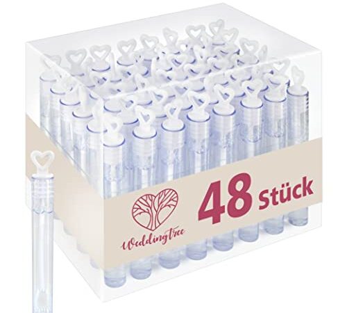 WeddingTree Seifenblasen Hochzeit Set in weiß - mit Herzgriff - herzallerliebst für Hochzeit Taufe Geburtstag Goldene Hochzeit Verlobung Valentinstag Gastgeschenk Party (48)