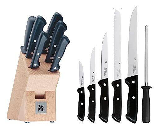 WMF Classic Line Messerblock mit Messerset 7-teilig, bestückt, 5 Messer, Wetzstahl, Buchenholz-Block, Spezialklingenstahl, schwarz