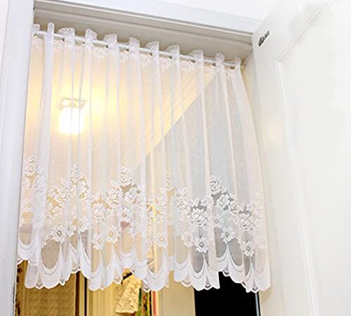 Yaland Scheibengardinen Transparent mit Stickerei Kurzstores Gardinen Landhausstil Spitze Vintage Vorhänge Weiß (BxH 150x60cm) 1 Stück