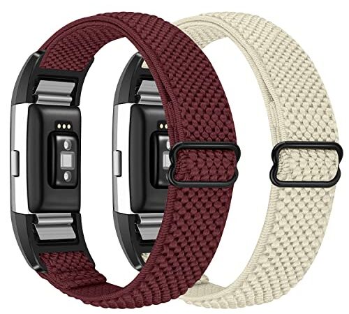 YCHDDER Solo Loop Elastische Armband kompatibel mit Fitbit Charge 2，Einstellbare Gemütlich Atmungsaktives Dehnbarer Nylon Sport Ersatzarmbänder für Herren Damen