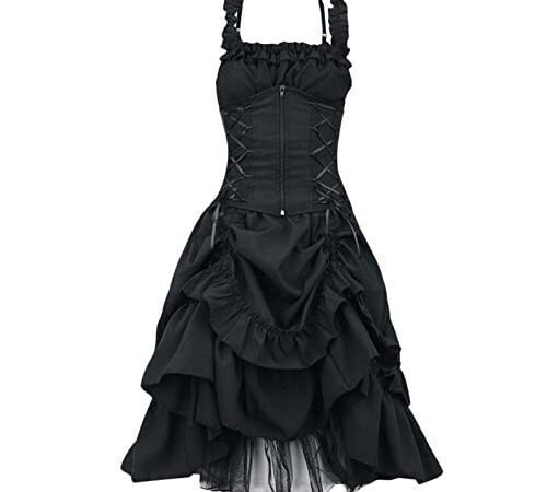 YEBIRAL Damen Übergroßes Gothic Kleid Rockabilly Cocktailkleid Steampunk Kleider Vintage Renaissance Cosplay Karneval Halloween Kostüm Ärmelloses Rüschenkleid, XL, A- Schwarz
