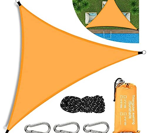 Yuragim sonnensegel dreieck 3x3x3m, Sonnensegel Dreieckig Sonnenschutz Wasserdicht UV-Schutz, Sonnensegel mit Tragtasche+3 Befestigungsseile+3 Karabiner Sonnensegel, für Garten/Balkon/Terrasse