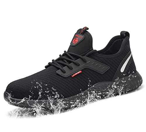 ZOEASHLEY Sicherheitsschuhe Herren Damen Wasserdicht Arbeitsschuhe Leicht Atmungsaktiv Schutzschuhe Stahlkappenschuhe Schwarz021 45