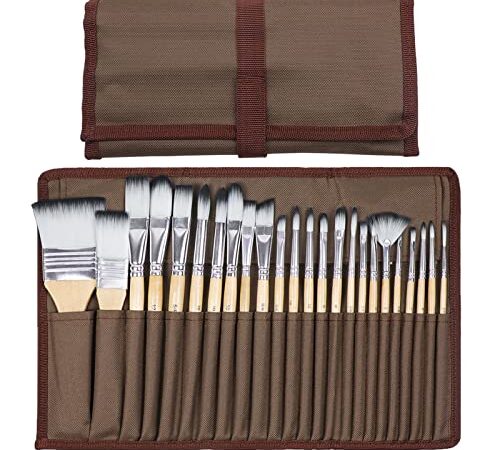Artecho Pinselset Acrylfarben, Pinsel Set für Aquarell, Öl, Steinmalerei, Nagelpinsel, 24 Verschiedene Größen mit Organisationstasche für Künstler, Erwachsene und Kinder