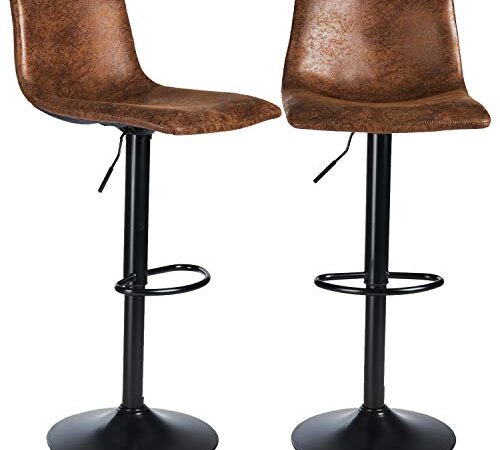 Barhocker 2er Set, Barhocker höhenverstellbar mit lehne drehbar Barstuhl Industrial Küchenhocker Retro Bistrohocker Tresenhocker verstellbar 360° Drehstuhl belastbar 180 kg (C)