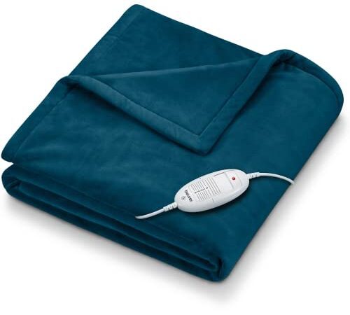 Beurer HD 75 Ocean Heizdecke, kuschelig weiche Wärmezudecke, 6 Temperaturstufen, maschinenwaschbar, mit Abschaltautomatik und besonders sicher, petrol, 180 x 130 cm