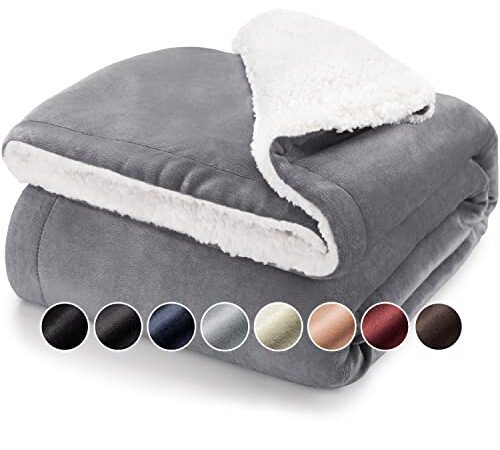Blumtal Sherpa Decke Kuscheldecke Flauschig - Decke Fleecedecke Oeko-TEX® Zertifiziert, Sofadecke, Blanket, Tagesdecke und Wohndecken Kuscheldecken 150x200 cm, Grau