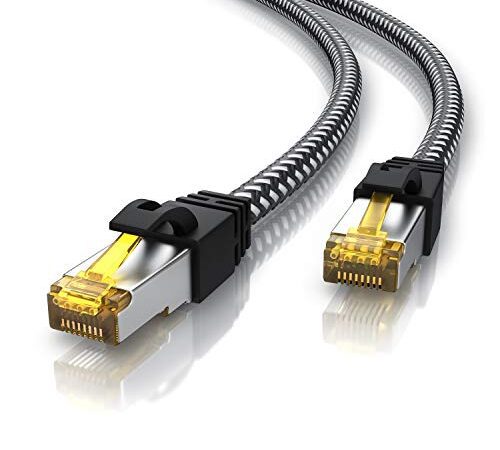 CSL - 1m Cat 7 Netzwerkkabel Gigabit Ethernet LAN Kabel - Baumwollmantel - 10000 Mbit S - Patchkabel - Cat.7 Rohkabel S FTP Pimf Schirmung mit RJ 45 Stecker - Switch Router Modem Access Point