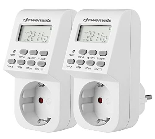 DEWENWILS Digitale Zeitschaltuhr Steckdose, Zeitschaltuhr Digital mit 20 konfigurierbaren Schaltprogramme, LCD Display, für Lampen, Kaffeemaschine, 2 Packs(16A / 3680W)