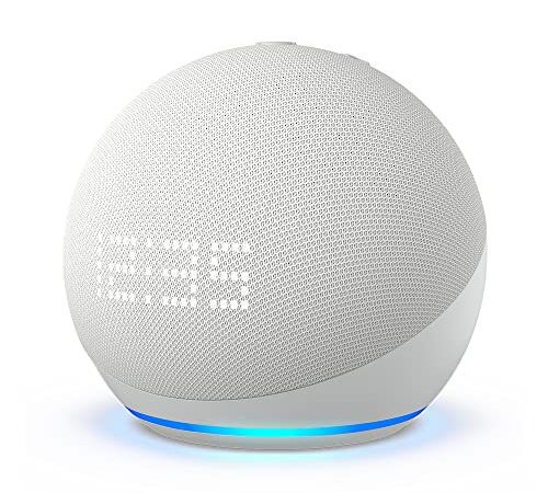 Echo Dot (5. Gen, 2022) mit Uhr | Smarter Bluetooth Lautsprecher mit Uhr und Alexa | Weiß