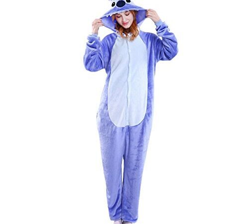Generic Joy Start Unisex Adult Onesie Pajamas, Plush Cosplay Animal One Piece Halloween Carnival Costume Sleepwear Homewear (Blau, Medium)